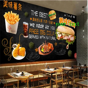 Pasūtījuma Garšīgi Burger Ātrās ēdināšanas Restorānu Rūpniecības Dekoru Kartupeļi Sienas Fona Sienas Tapetes 3D Uzkodu Bārs tapešu 3D