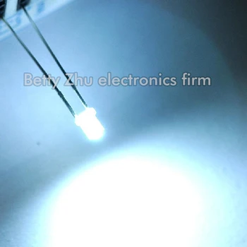 1000PCS/DAUDZ LED gaismas diode 3MM (plakana galva ir malu) caurspīdīgs apvalks baltā gaisma, ūdens skaidrs