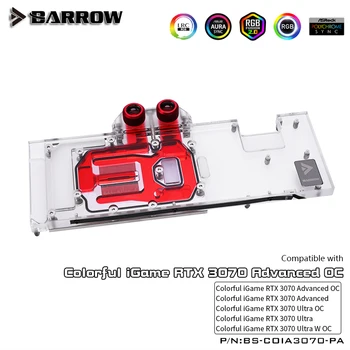 Barrow Pilns pārklājums GPU Ūdens Bloks Krāsains iGame RTX 3070 Advanced / Ultra OC, 5V ARGB 3PIN MOBO AURA SYNC BS-COIA3070-PA