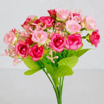21 vadītāji Zīda ziedu kāzu pušķi rožu Mākslīgo ziedu viltus lapu, kāzu ziedu līgavas pušķiem, banketu apdare piederumi