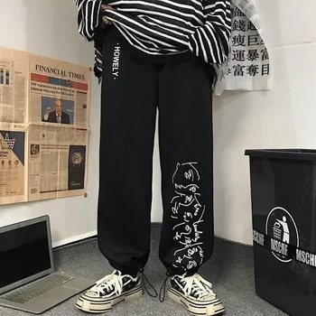 Bikses, vīriešu un sieviešu pavasara korejiešu versija ins Harajuku stils ielā drukāšanas aukliņu stulpiņi zaudēt plānas un taisnas bikses