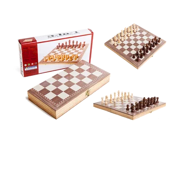 Trīs vienā Saliekami Koka Šaha galdiņš Komplekts Ceļojumu Spēles Bekgemons, Šahs Dambrete Rotaļlietas  ahs gabalus Izklaide Spēle