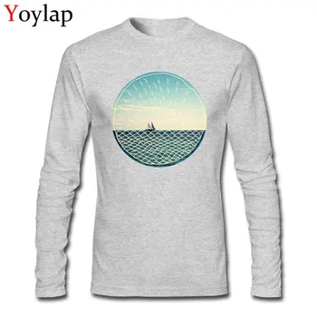 Mākslas Dizaina Okeāna Laivu Drukāšanas Dāvana T-krekls ar garām Piedurknēm Sezona Vīriešu Kokvilnas Apģērbu Jaunums Vīriešu Tee Krekls