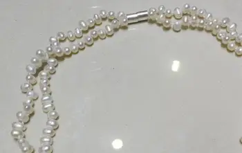 2 Rindas 9mm balta baroka saldūdens pērļu Kaklarota Magnētu aizdare 14