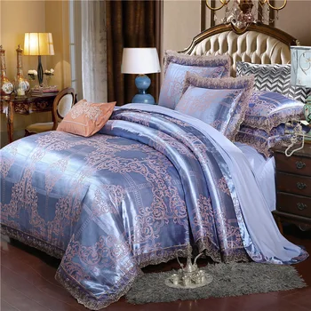 Eiropas Stila Tencel Satīna Četru Gabals Žakarda Pakaiši Kokvilnas Mežģīnes Gultas piederumi segtu gulta