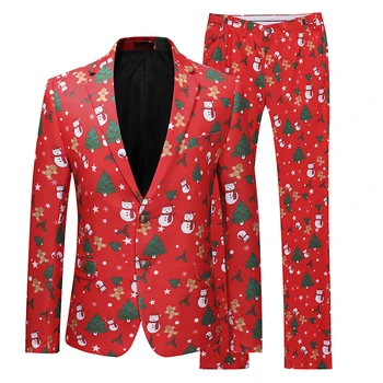 YUNCLOS Ziemas Jaunākās Ziemassvētku Puse, kas Nēsā Vīriešu Slim Fit Uzvalki Modes Pusei Tērpi 2 Gabali Balli Uzvalki Vīriešiem