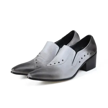 Sepatu pria vīriešu kurpes slēptās augstu papēži, kas papildināti ar radzēm mokasīni norādīja toe kleita oxford kurpes vīriešiem vīriešu