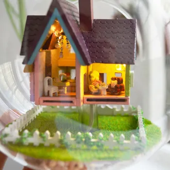 Leļļu namiņš Miniatūras DIY Mājas Komplekts Radošā Telpa Ar Mēbelēm un Stikla Vāks Romantiskas Mākslas darbu Dāvinājumu(Peld Mājas Manā Sirdī