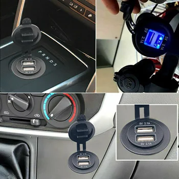 12V/24V 4.2 Dual USB Ports Auto Šķiltavu Ligzdas Sadalītājs Lādētāja Kontaktligzda ar zemējuma kontaktu Adapteri Zilā LED diode Ūdensizturīgs, Viegli Lietot