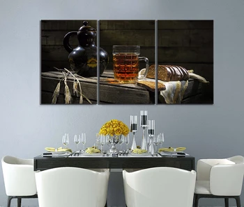 3pcs HD Ēdamistaba Apdare, Krāsošanas Pārtikas un Fish&Maizi un Vīnu Attēlu Audekls Art Sienas Gleznas Dzīvojamā Istaba Dekori