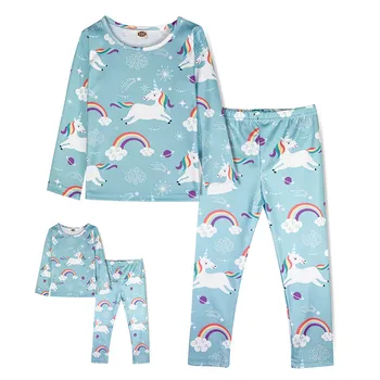 ModaIOO Matching Lelles & Meitenes LongSleeve Pidžamu Dinozauru Sirēna Unicorn Pyjama Kids Sleepwear Komplekts