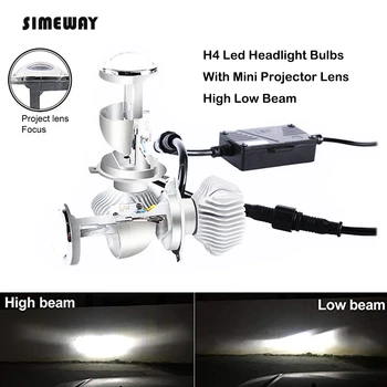 2gab H4 Led Mini Projektora Lēcu Lukturu Hi/Lo Staru Spuldzes 35W 6000K 8000LM Plug And Play Fanless Led Lukturu Komplekts 12V-24V