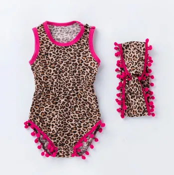 Karstā Pārdošanas Baby Girl Zīdaiņu 2gab Apģērbu Komplekti Princese Leopard Kombinezonus Jumpsuit un Galvas Mazulis Puse, Dzimšanas dienas Tērpu Vestido