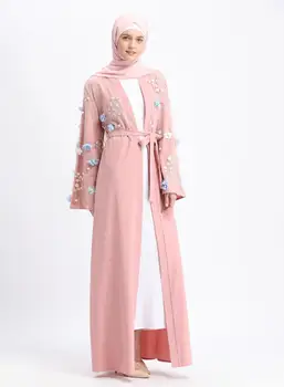 Musulmaņu Sieviešu Tērpu Jaku Izšūšana Tuvajos Austrumos 3D Ziedu Kleitu Dubaija Drēbes Tunika Kimono Islāma Pielūgsmes Apģērbu Islāma Abaya