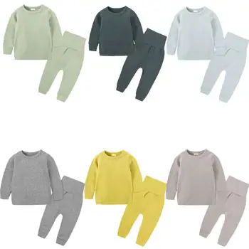 Bunvel 0-8T Unisex Pidžamas Komplekti Bērnu, Meiteņu un Zēnu Drēbes Naktsveļu Cietā T-Krekls+Augsta Vidukļa Biksēm Pijama Infantil Sleepwear