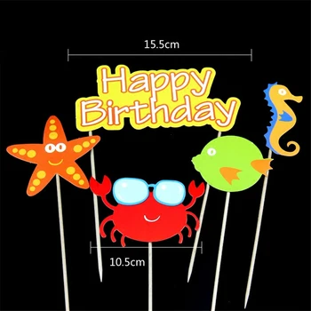 Happy birthday cake topper bērniem, bērnu dzimšanas dienas apdare puses piegādes zivis, garneles hippocampus starfish jūras zirgs cilindrs