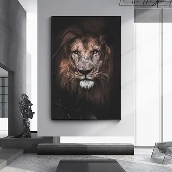 Liela Izmēra Āfrikas Lauvu Audekla, Gleznas pie Sienas, Mākslas Plakāti un Izdrukas Mūsdienu Lion Head Dzīvniekiem, Attēli, Mājas Apdare