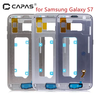 Vidū Faceplate Rāmis Samsung Galaxy S7/ S7 Mala Vienu Karti, Vidū Plāksne LCD balsta Rāmis Bezel Mājokļu Remonta Daļas