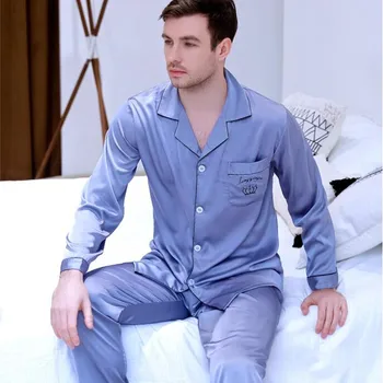 Vīriešu Studentu Sleepwear Uzstādīt Loungewear Plus Lieluma Ledus Zīda āķu Uzmavas Atpūtas Jaunatnes Mājas Drēbes Zīda Satīna Pidžamas J016