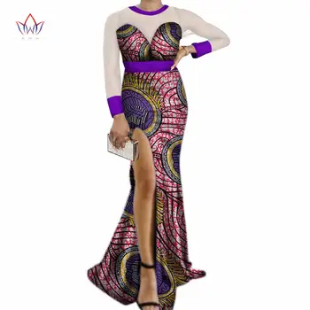 Jauna Rudens Āfrikas Kleitas Sievietēm Bazin Riche Sexy Sānu Spraugas Ilgi Dzija Kleita Āfrikas Sieviešu Apģērbu Vestidos Puse WY3309