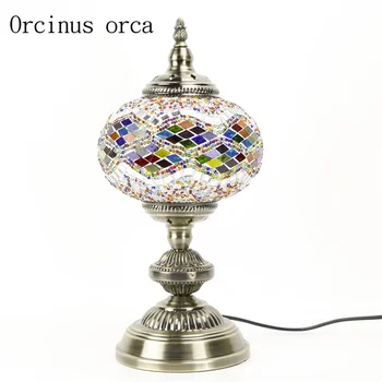 Vidusjūras retro rokas krāsaina stikla lampas guļamistabas gultas lampa, dienvidaustrumu eksotisko iesniedza lampas bezmaksas piegāde