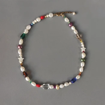 Roku darbs Bohēmijas Krāsainu Kristālu Kaklarota sievietēm īstu pērli piederumi украшения 2020. gadam бижутерия подарки на новый год meitene