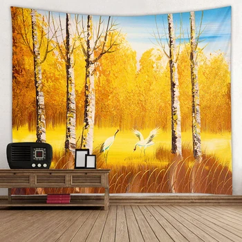 Dzeltena meža koku sienas gobelēns auduma guļamistaba dekori dabas sienas, paklāja tapisserie murale sienas karājas