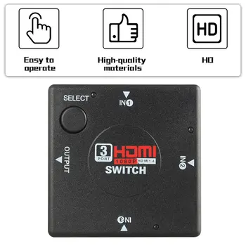 Mini 3 Slēdzi, Augstas Izšķirtspējas, 3 Ports, HDMI Komutatoru HDMI Splitter HDTV 1080P HD DVD Vedio Adapteris, kas Piemērots PS3 Black