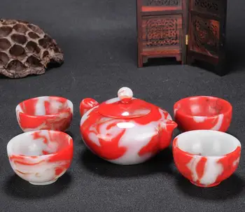 Ķīna Pot Roku darbs sarkana balta nefrīta nelielu tējas katlā, Stikla tējas sadzīves bumbu Consisch Jade Ķirbis pot kulons