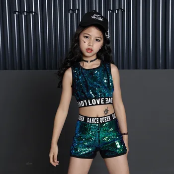 Jauns Bērnu Džeza Deju Tērpi Meitenēm Vizuļi Ielu Deju korejiešu Bērnu Hip Hop Magic, Krāsa jaungada Diena Kostīmi