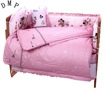 7pcs Karikatūra bērnu gultas set set de cuna kokvilnas karikatūra bērnu gultiņa bufera bērnu gultiņas gultas komplekti (bampers+sega+matracis+spilvens)