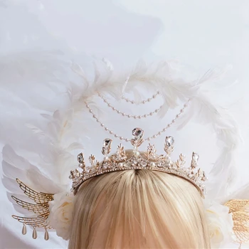 Lolita Baltā Eņģeļa Spārnus Jaunavas Marijas Biezumu Ķēdes Baroka Halo Tiara Matu Piederumu Jaunavas Marijas Saule Krustmāte Kronis KC Cepures