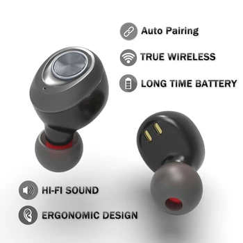 Bezvadu TWS Earbuds Bluetooth V5.0 Austiņas Stereo Austiņas Mini Dvīņi Austiņas ar Mic Uzlādes Lietā par iPhone Android