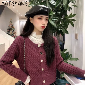 MATAKAWA Modes Pogu Dāmas Adīto Džemperi Ārējā Valkāt Vaļēju Augšu Rudens un Ziemas tīrtoņa Krāsas Jaciņa Sievietēm Vērpjot Džemperis