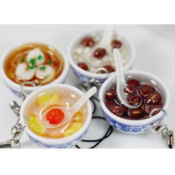 Simulācijas Pārtikas Piekariņi nūdeles Keychain Ķīnas Zilā un baltā porcelāna Pārtikas Bļoda Mini Mobilo Telefonu Siksniņas Kulons