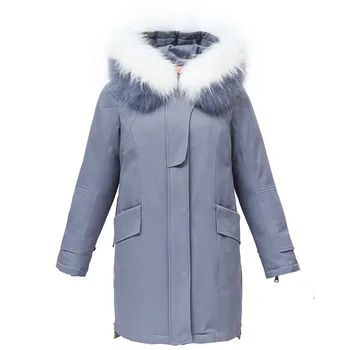 Sieviešu modes gara dūnu jaka kapuci ziemas zaudēt vidukļa slim white duck down lielu jenots kažokādas apkakli uz leju mētelis kapuci YA8023