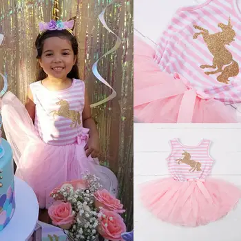 Pudcoco Bērniem, Baby Girl Apģērbu bez Piedurknēm, Tutu Kleitas Unicorn Puse Tilla Gadījuma Toddler Vasaras Princese Kleita Tērpiem 1-5T