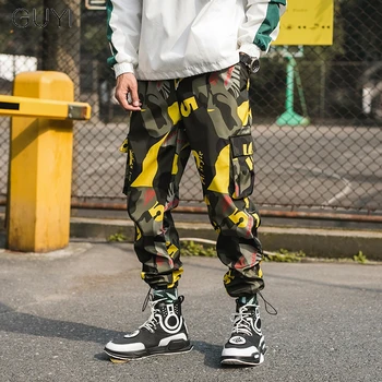 GUYI Vīriešiem Harēma Bikses Hip Hop Vīriešu Sānu Kabatas Bikses Modes Streetwear Gadījuma Kravas Bikses, Treniņbikses Drukāt Retro Maskēties