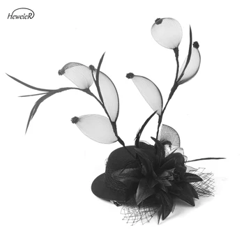 Melnās Acs Ziedu Fascinator Mini Top Hat Klp Sievietes Puses Rasu Kokteili Headpiece Paštaisītas Matu Klipu