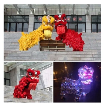 Vilnas Ķīnas Tautas Mākslas Dienvidu Lauva Divi Pieaugušie Cosplay party kostīms Helovīna Led Gaismas Vilnas Lauva Dejas TALISMANS Kostīms