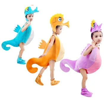 Bērniem bērns, zila purpura, oranža hippocampus jūras zirgs tērpu Halloween puse cosplay dzīvnieku kostīms apģērbu zēns meitene