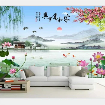 Beibehang 3d tapetes custom mājas dekorēšana dzīvojamā istaba atgādināt, Jiangnan mājās un Wanshixing lotus ainava, ainavu sienas