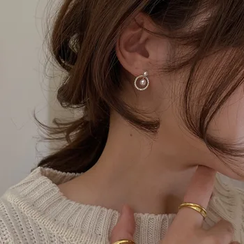 Korejas Jaunu Modes Retro Kārtu Mikro-lai uzstādītu, Spīdīga Mikro Bruģēt Zircon Pērļu Auskari Sievietēm, Vienkāršu Iepazīšanās Kāzu Estētisko Rotaslietas