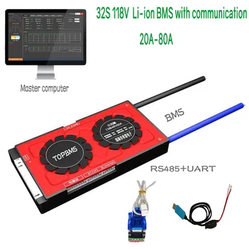 32S 118 .V Li-ion BMS 20A80A ar Bluetooth phone RS485 CANbus NTC UART LCD Li-ion akumulators 3,7 V saistīts 32 sērija