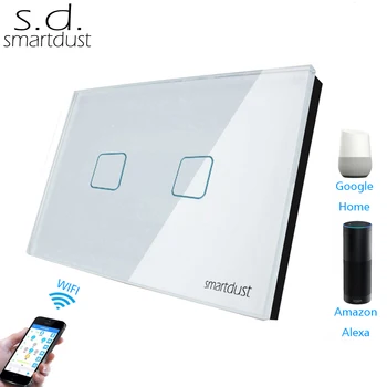 Smartdust MUMS ĀS Standarta Ewelink App Wifi Slēdzis Google Home Alexa Saderīgu 2 Banda Gaismas Slēdzi Stikla Paneli Touch Smart Switch