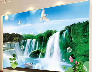 TV fona ainavu ūdens krīt 3d telpā tapetes ainava 3d stereoskopiskās 3d tapetes sienu gleznojumiem