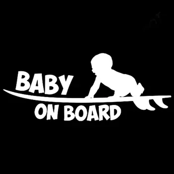 18.8 CM*7,6 CM Baby On Board Smieklīgi Vinila Uzlīmes Gudrs Vējdēlis Surfer Auto Uzlīme Atstarojošs Sudraba Car Styling Uzlīmēm, C8-0512