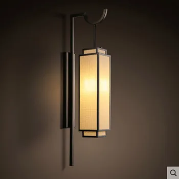 Jaunais Ķīnas auduma lampas vāciņu radošo vienkāršu sienas lampas retro dzelzs dekoratīvie gultas spuldzes E14 apgaismes spuldzes