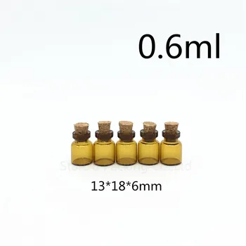 1000pcs/DAUDZ diametrs 13mm, kas Vēlas nelielu dzintara krāsas Stikla Pudelē ar Korķi , 0.6 ml tukšs brūna Stikla Flakoni Displejs Pudeles