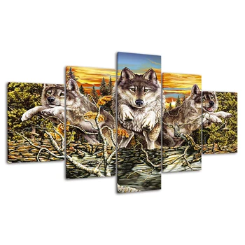 Dzīvnieku Mežu Vilks Audekla Plakāta Attēlu 5 Gabali HD Drukāt Krāsošana Sienas Māksla Mūsdienu Ziemeļvalstu Dzīvojamā Istaba Karkasa Mājas Dekoru